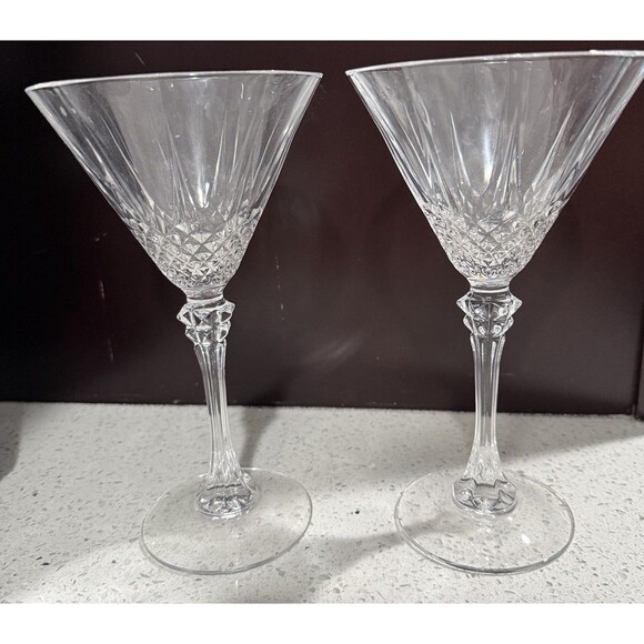 Longchamp Cristal D'arques Durant French Martini Glasses Crystal Diamond Cut Vtg - Picture 1 of 10